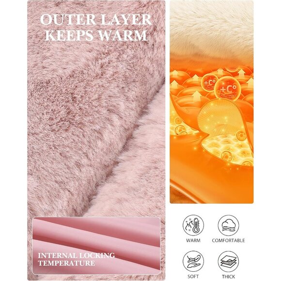 Women's Faux Fur Coat Long Sleeves Open Front Warm Winter Cropped Jacket Pink - Picture 6 of 6